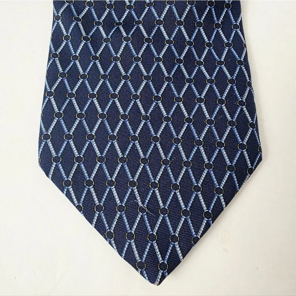 Brooks Brothers Makers Diamond Rope Knot Pattern Pure Silk Blue Gold Mens